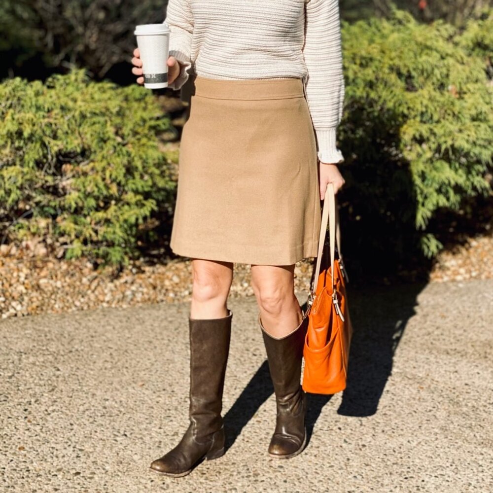 J.Crew Factory Classic Wool Blend A-Line Skirt Camel 20
